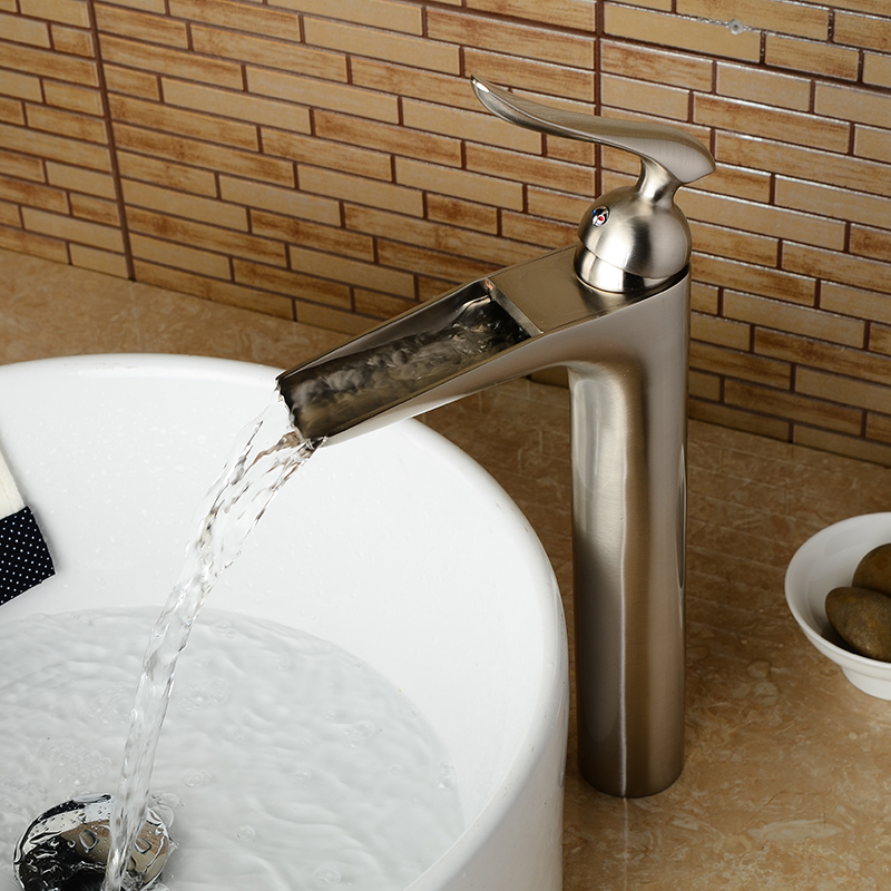 Wovier Waterfall Vessel Faucet with Supply Hose,Single Handle Single Hole Bathroom Faucet W8366-5