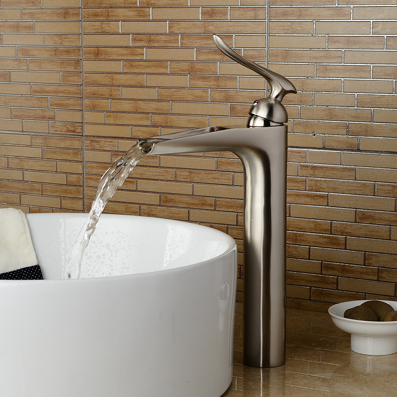 Wovier Waterfall Vessel Faucet with Supply Hose,Single Handle Single Hole Bathroom Faucet W8366-3