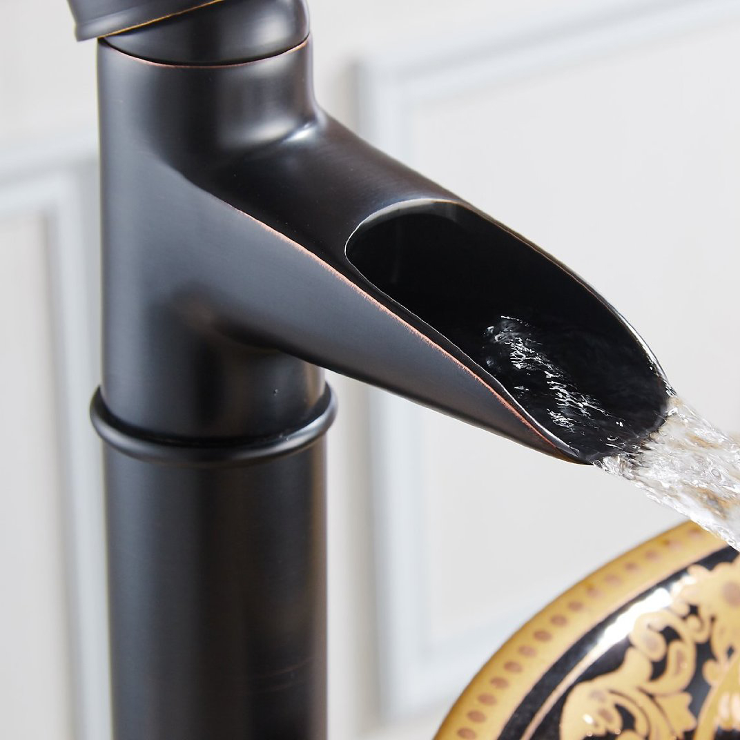 Wovier Waterfall Vessel Faucet with Supply Hose,Single Handle Single Hole Bathroom Faucet W8289-10