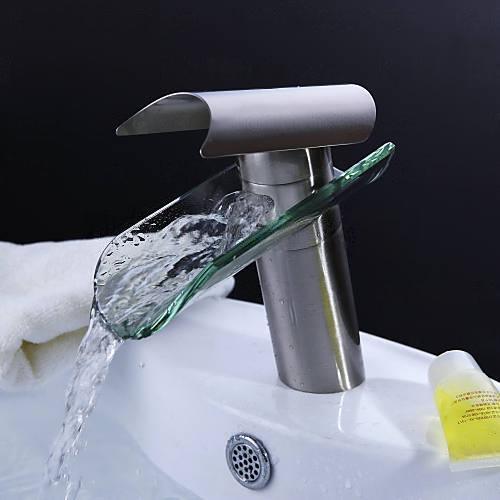 Wovier Waterfall Bathroom Sink Faucet,Single Handle Single Hole Faucet-W8216-9