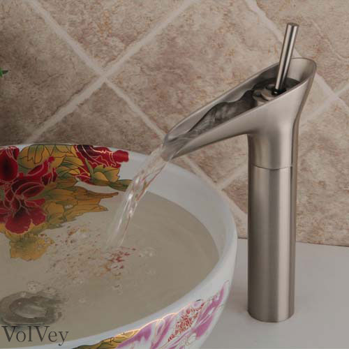 Wovier Waterfall Vessel Faucet,Single Handle Single Hole Bathroom Faucet W8333-11