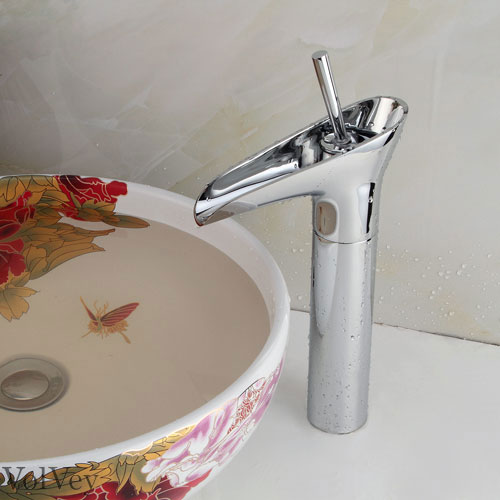 Wovier Waterfall Vessel Faucet,Single Handle Single Hole Bathroom Faucet W8333-3