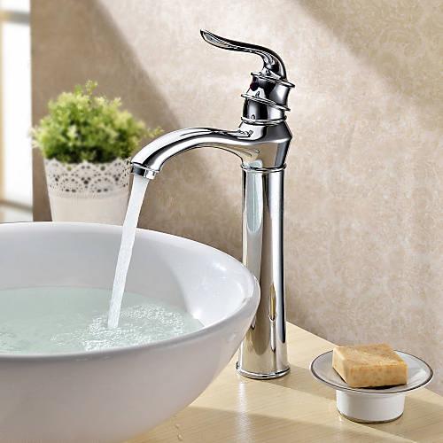 Wovier Waterfall Vessel Faucet with Supply Hose,Single Handle Single Hole Bathroom Faucet W8266-2