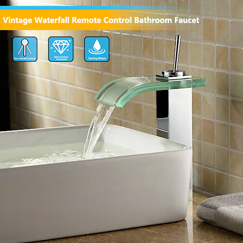 Wovier Waterfall Vessel Faucet, Single Handle Single Hole Bathroom Faucet - W8121-8