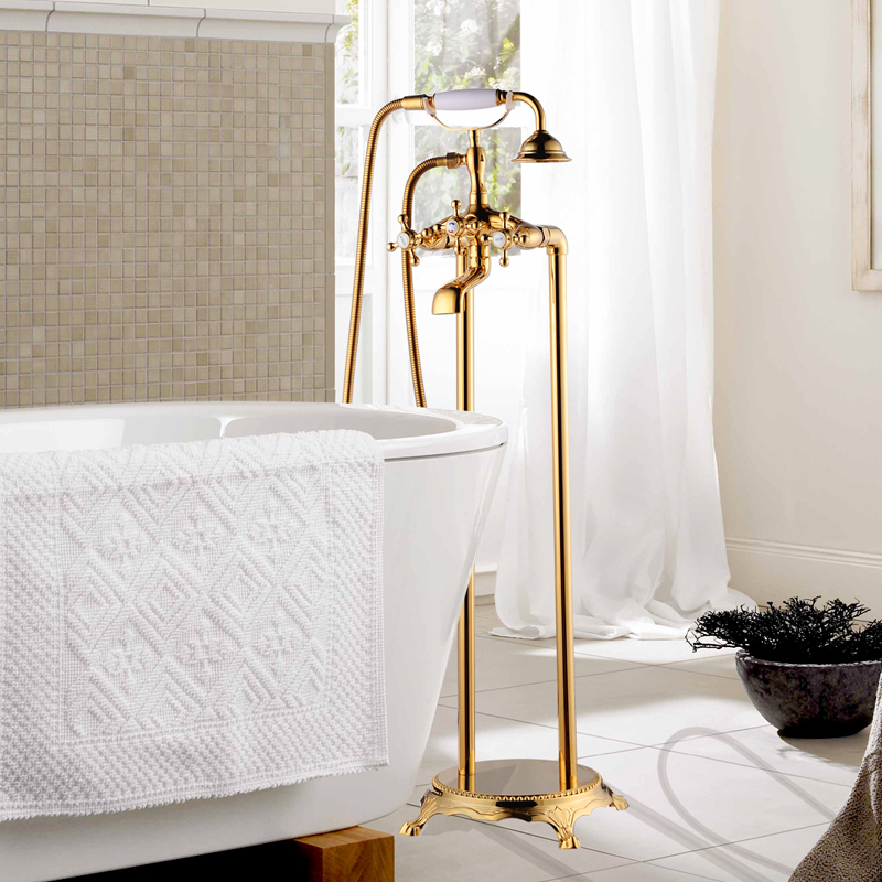 Wovier Floor Mounted Tub Filler Faucet, Freestanding Bathtub Faucet with Hand Shower W8788