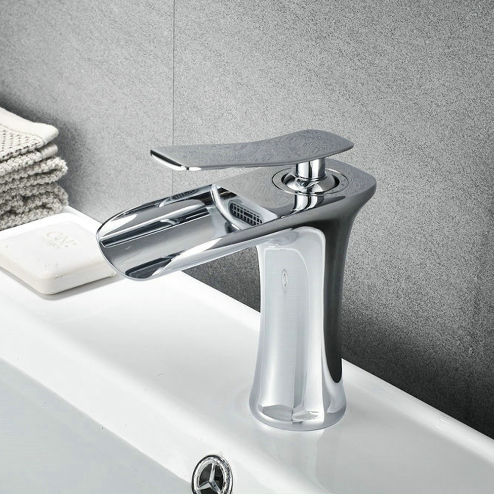 Wovier Waterfall Bathroom Sink Faucet,Single Handle Single Hole Faucet-W8369-17