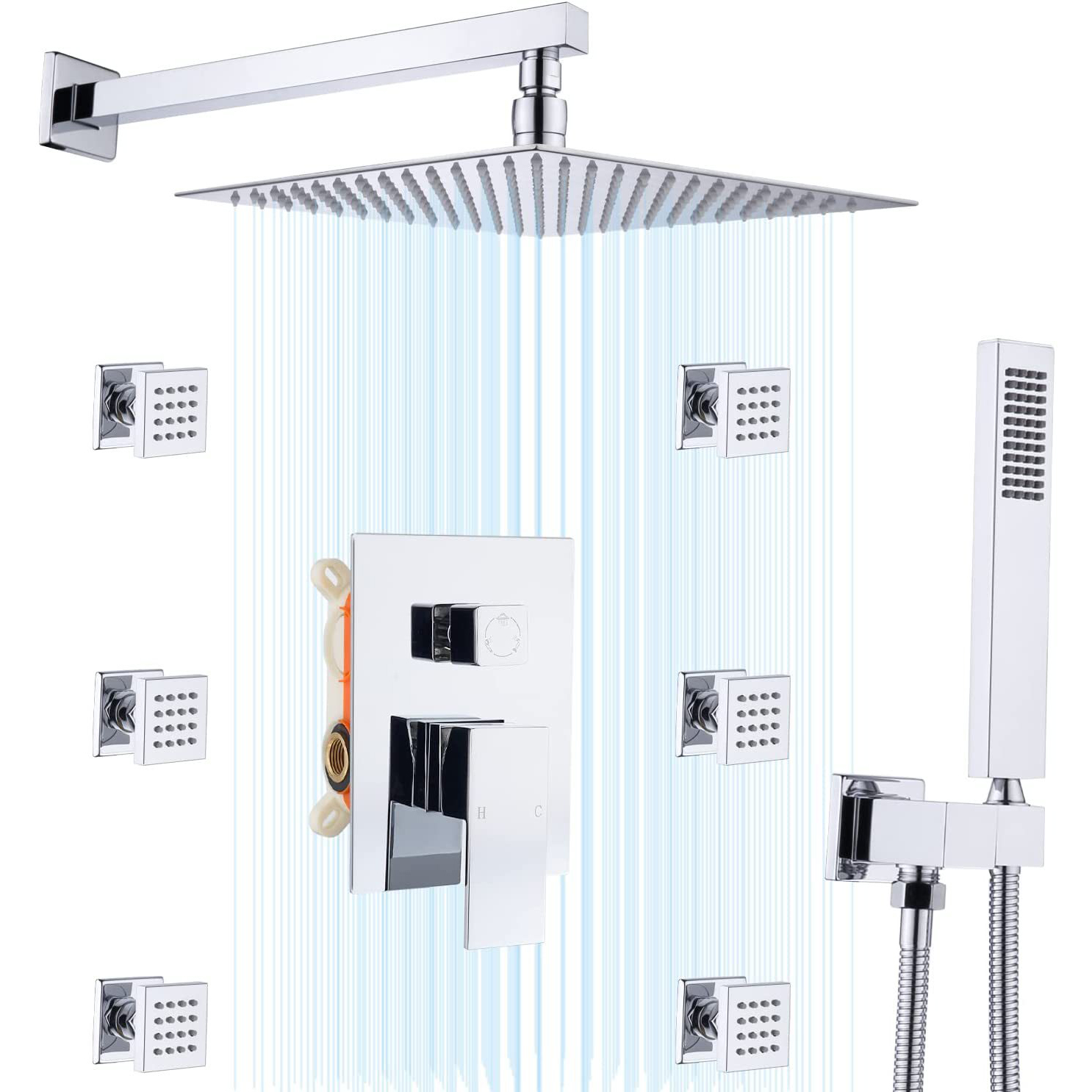 Wovier Wall Mount Shower System, Bathroom Shower Faucet Set W8842-4