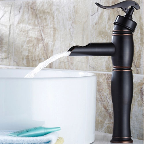 Wovier Waterfall Vessel Faucet with Supply Hose,Single Handle Single Hole Bathroom Faucet W8287-9