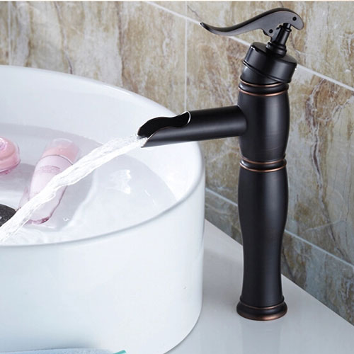 Wovier Waterfall Vessel Faucet with Supply Hose,Single Handle Single Hole Bathroom Faucet W8287-10