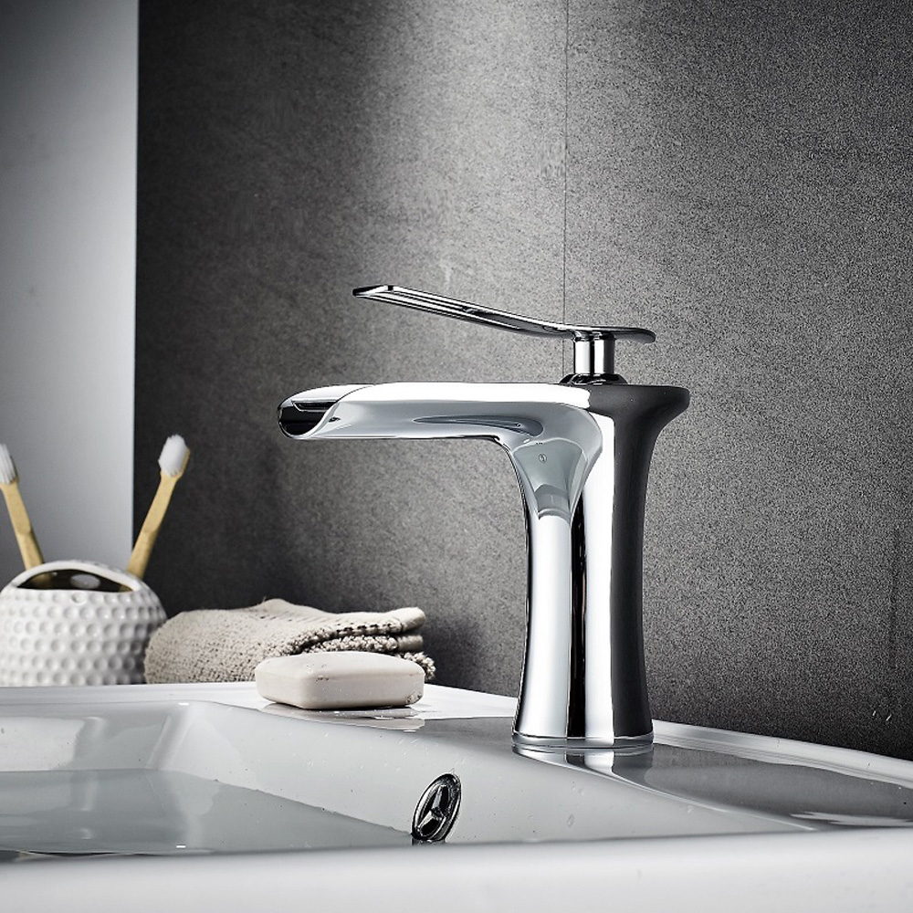 Wovier Waterfall Bathroom Sink Faucet,Single Handle Single Hole Faucet-W8369-16