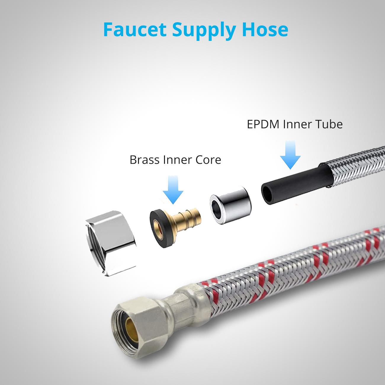 Wovier Water Supply Hoses, Faucet Connector Vessel Sink Faucet Braided Stainless Steel Flexible Hoses - 3/8" Female Compression Thread, 24" Length Faucet Hose,x 2 Pcs (1 Pair)