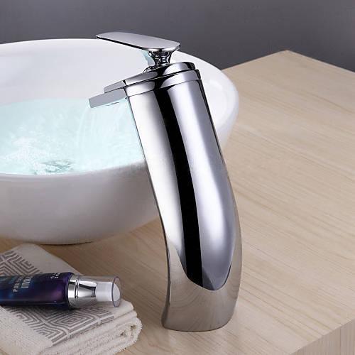 Wovier Waterfall Vessel Faucet, Single Handle Single Hole Bathroom Faucet - w8221-4
