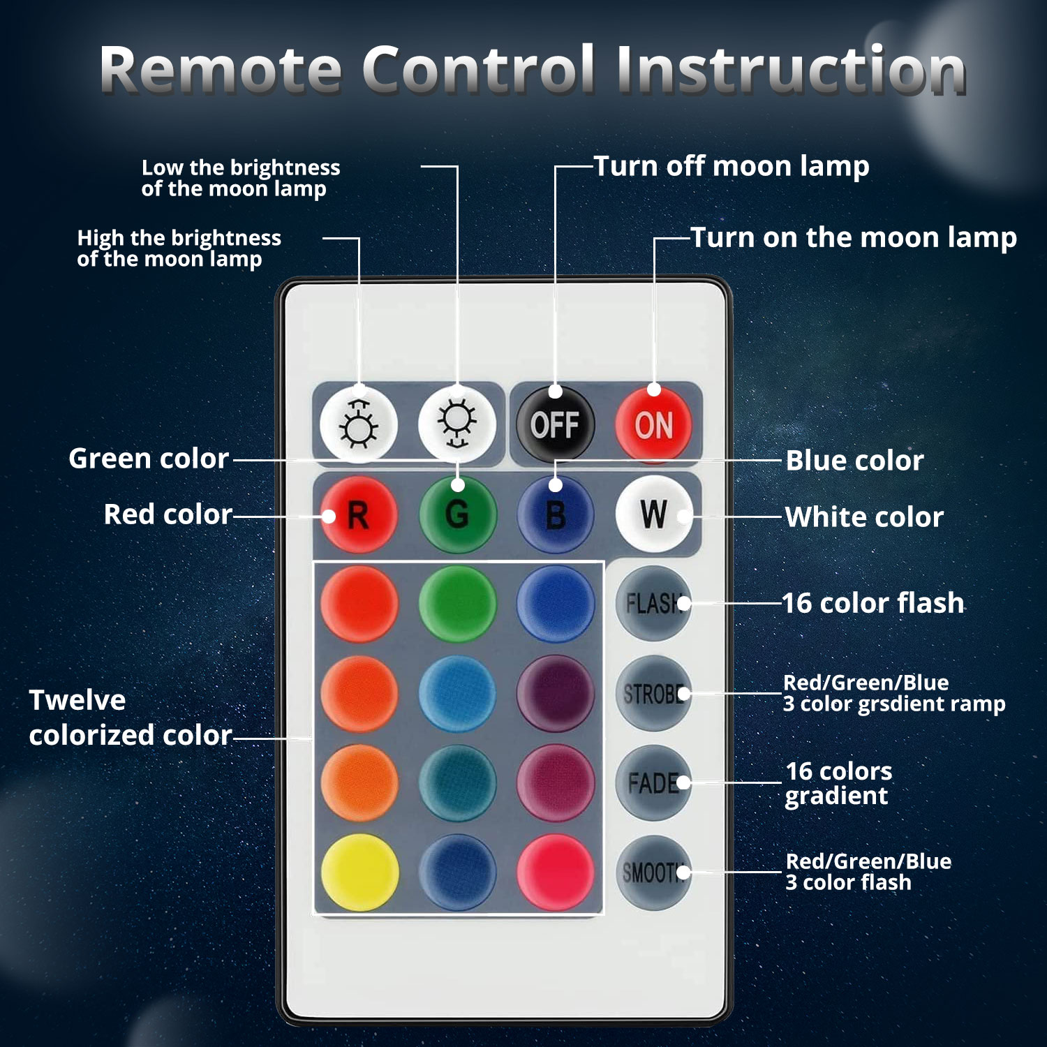  Volvey 16 Colors 10cm Moon Lamp 3D Printed Moon Night with Stand, Remote & Touch Control, USB Rechargeable, 4"
