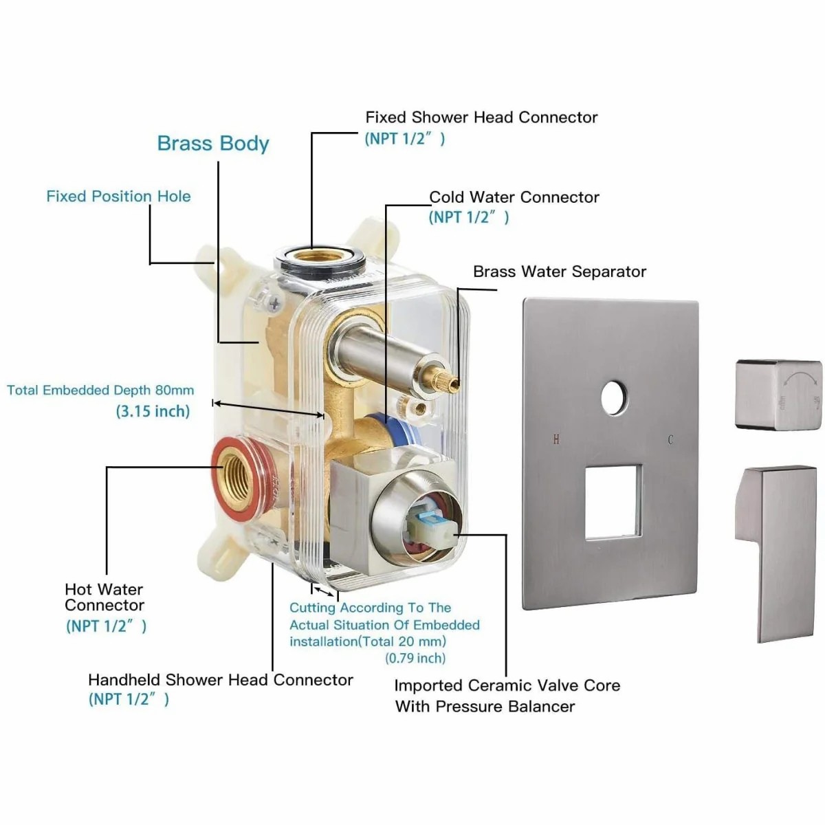 Wovier Shower System Rain Shower Handheld Sprayer with Shower Hose - W8804-3