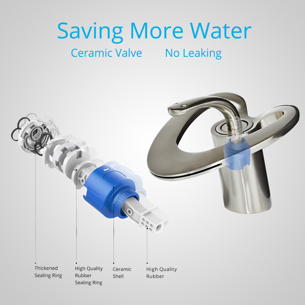 Wovier Bathroom Sink Faucet Waterfall, Single Handle Single Hole Lavatory Faucet - 8254-4