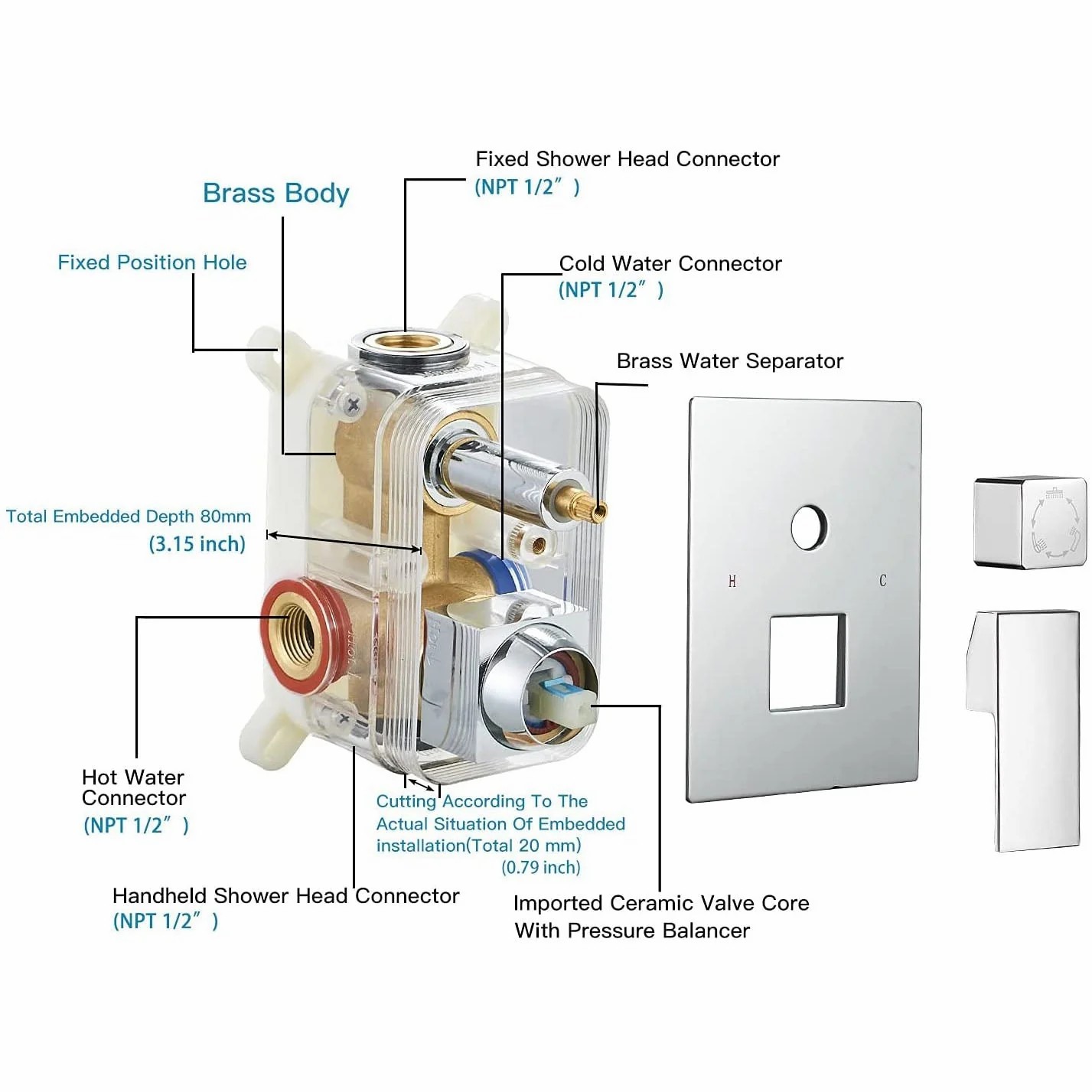 Wovier Shower System Rain Shower Handheld Sprayer with Shower Hose - W8804-13