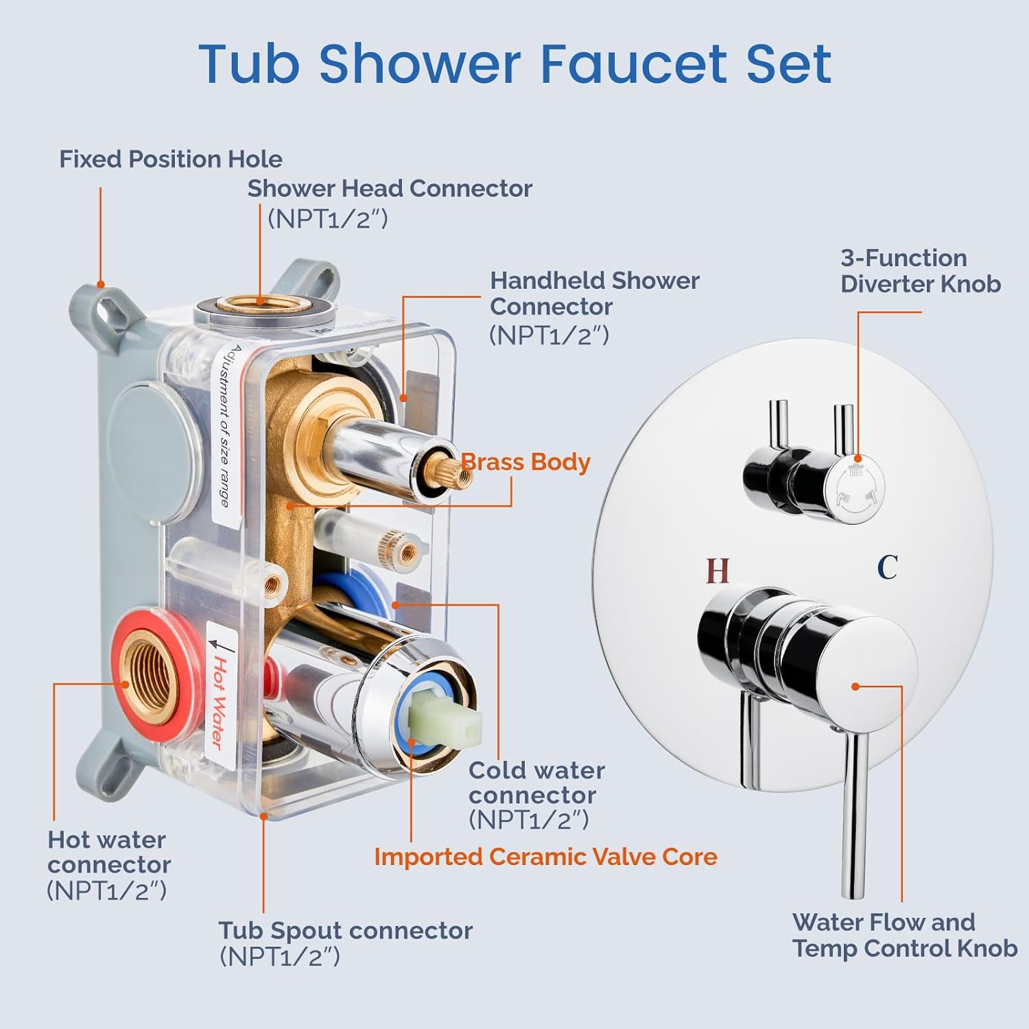 Wovier Shower System Rain Shower Handheld Sprayer with Shower Hose - W8817-15