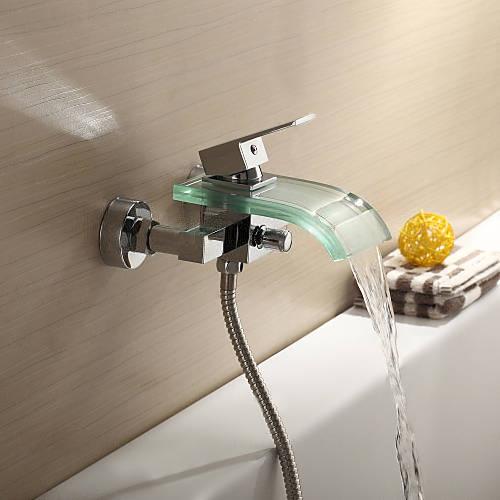 Wovier Waterfall Wall Mounted Waterfall Glass Tub Filler with Hand Shower W8802