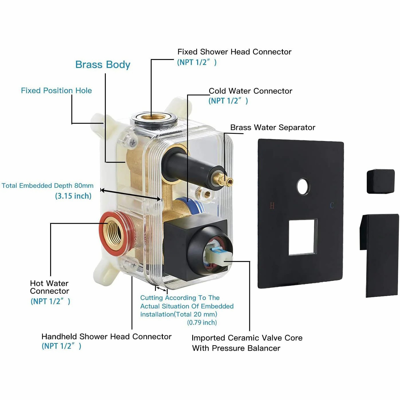 Wovier Shower System Rain Shower Handheld Sprayer with Shower Hose - W8802-6
