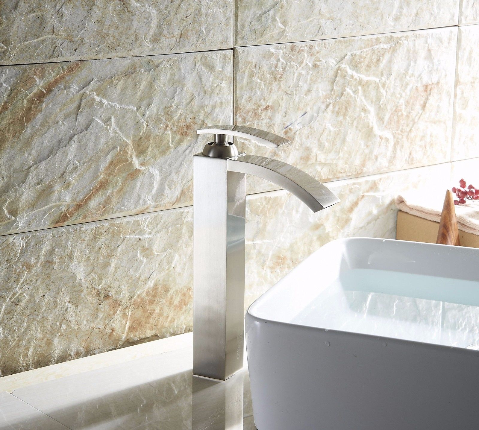 Wovier Waterfall Vessel Faucet with Supply Hose,Single Handle Single Hole Bathroom Faucet W8235-7