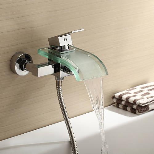 Wovier Waterfall Wall Mounted Waterfall Glass Tub Filler with Hand Shower W8802