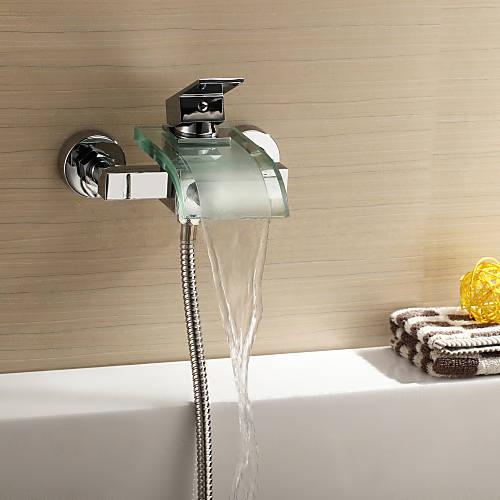Wovier Waterfall Wall Mounted Waterfall Glass Tub Filler with Hand Shower W8802