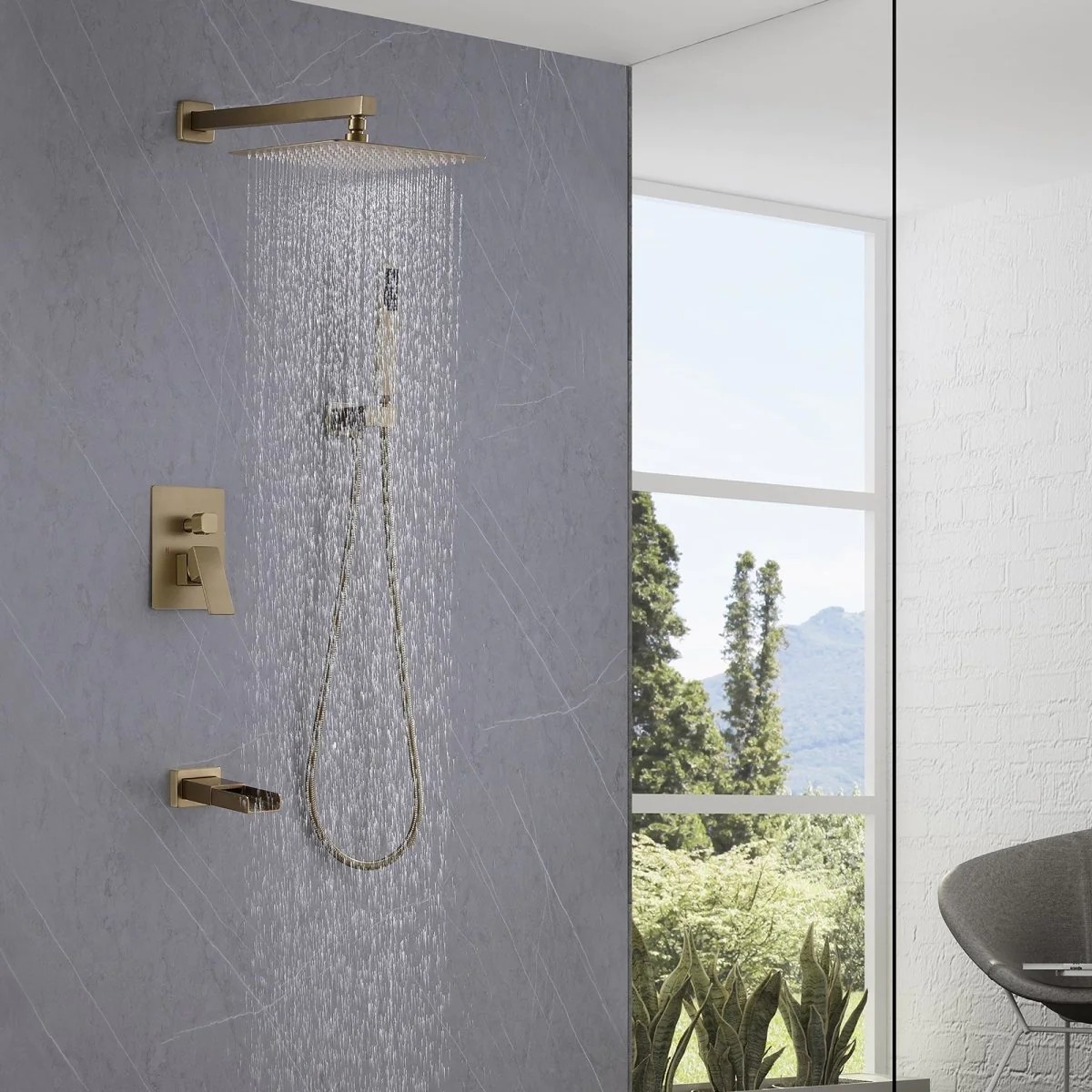 Wovier Shower System Rain Shower Handheld Sprayer with Shower Hose - W8806-4