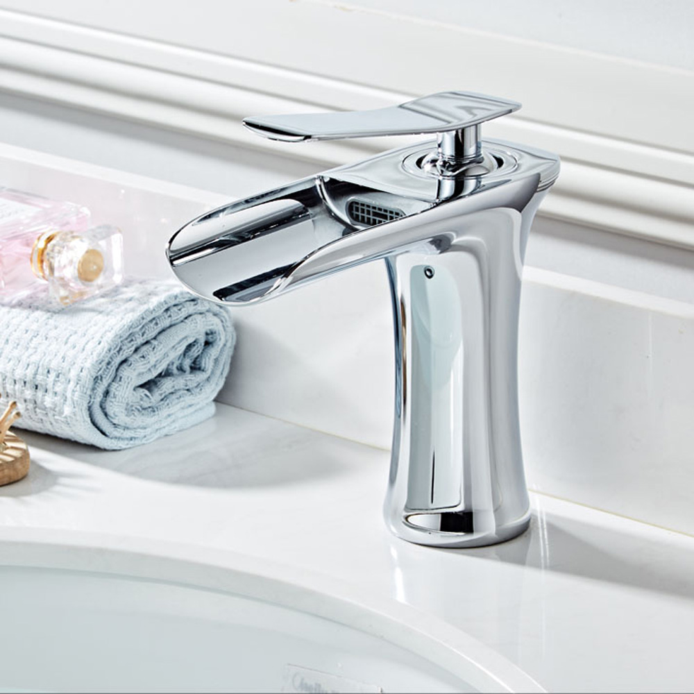Wovier Waterfall Bathroom Sink Faucet,Single Handle Single Hole Faucet-W8369-1