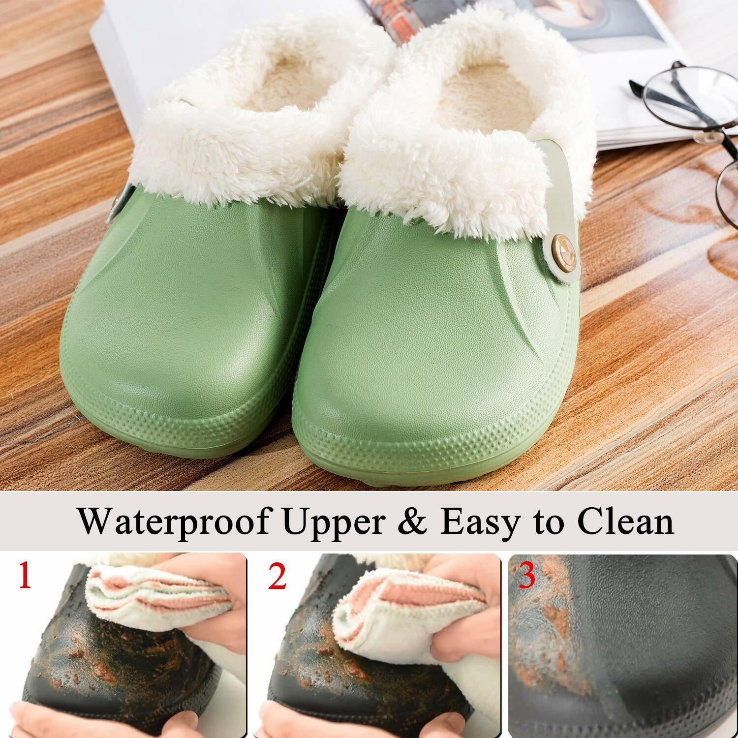 Men's Comfort Winter Warm Fleece Lined Mules Slippers Waterproof Indoor Outdoor Non-slip House Shoes