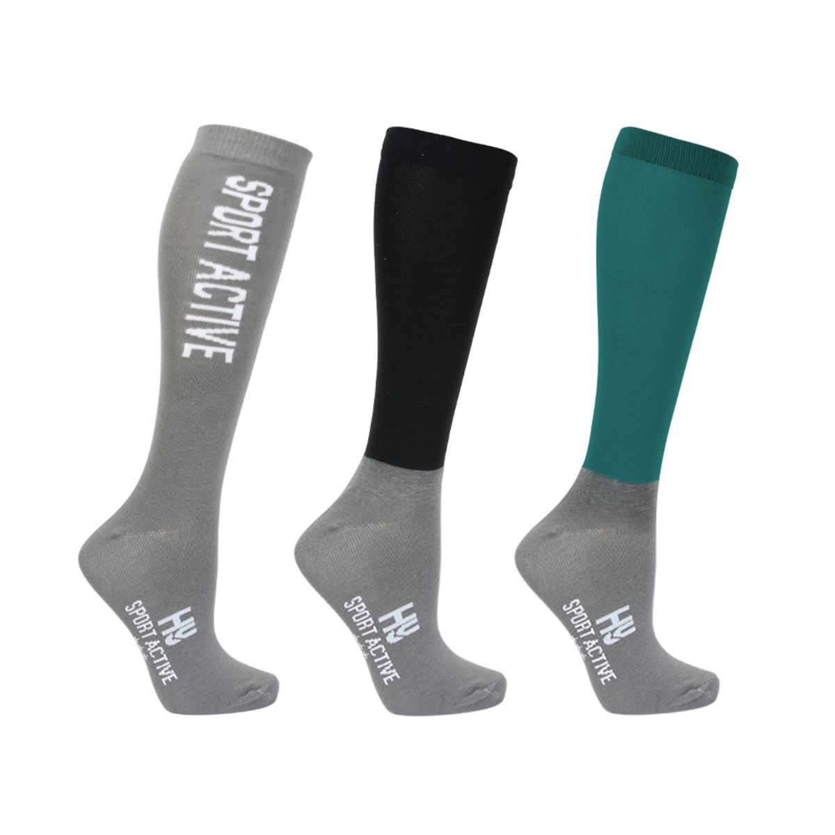 Hy Children's Sport Active Young Rider Riding Socks 3 Pack - Alpine Green