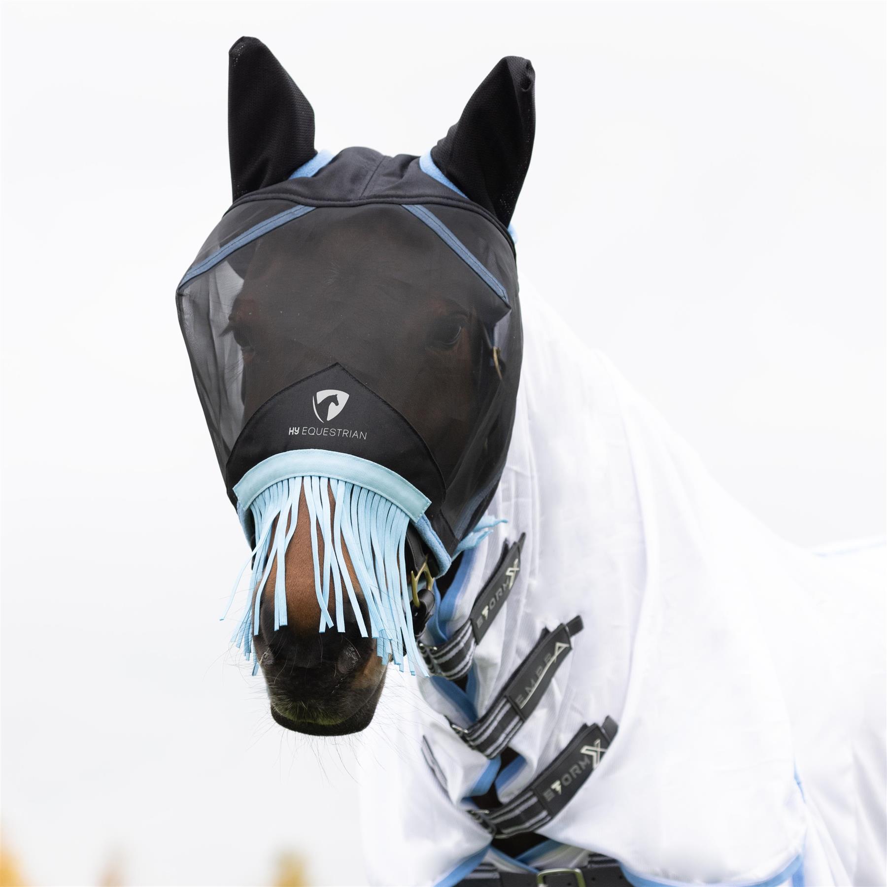 Hy Equestrian Mesh Half Mask with Ears and Fringe