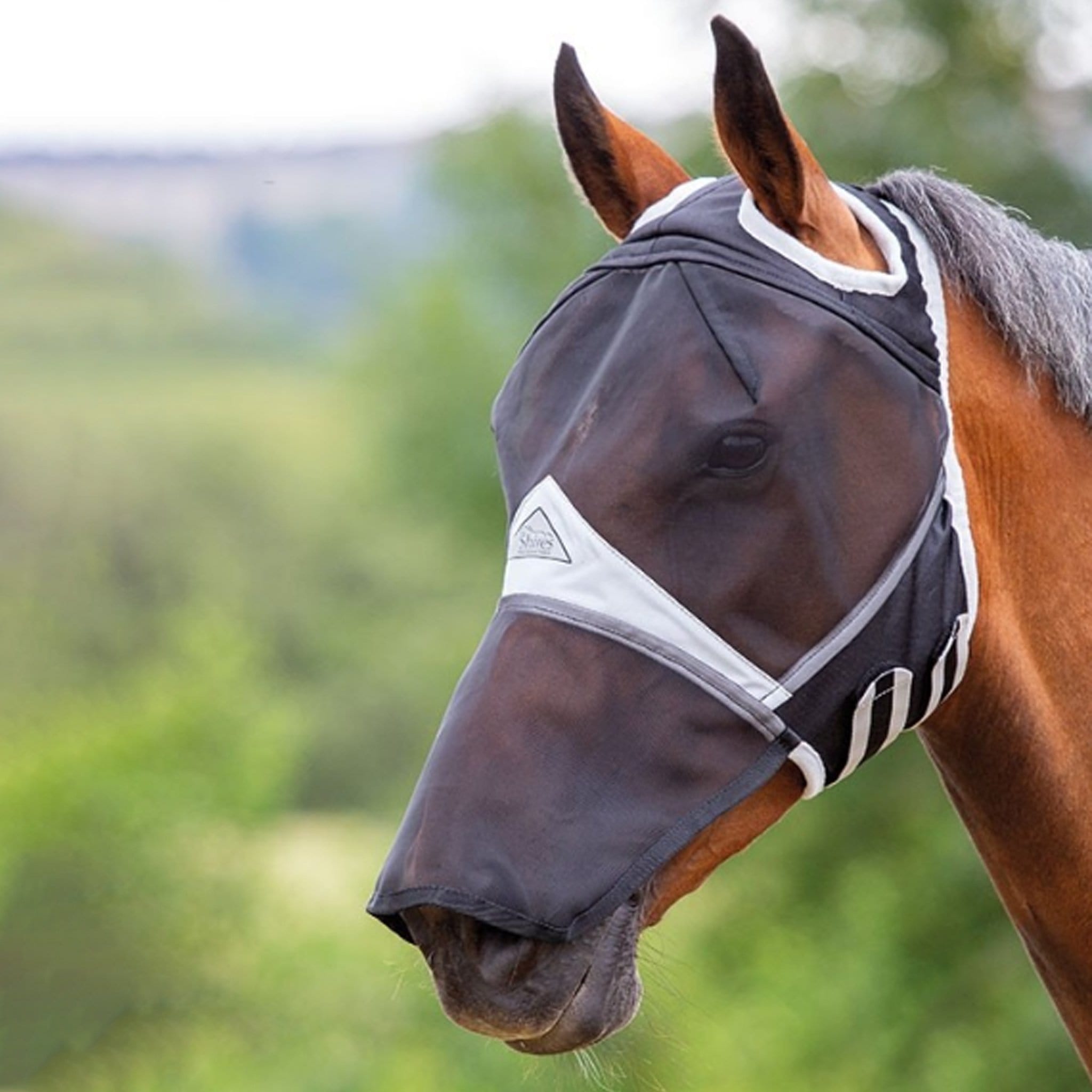 Shires Fine Mesh Fly Mask with Ear Holes and Nose 6666 Black