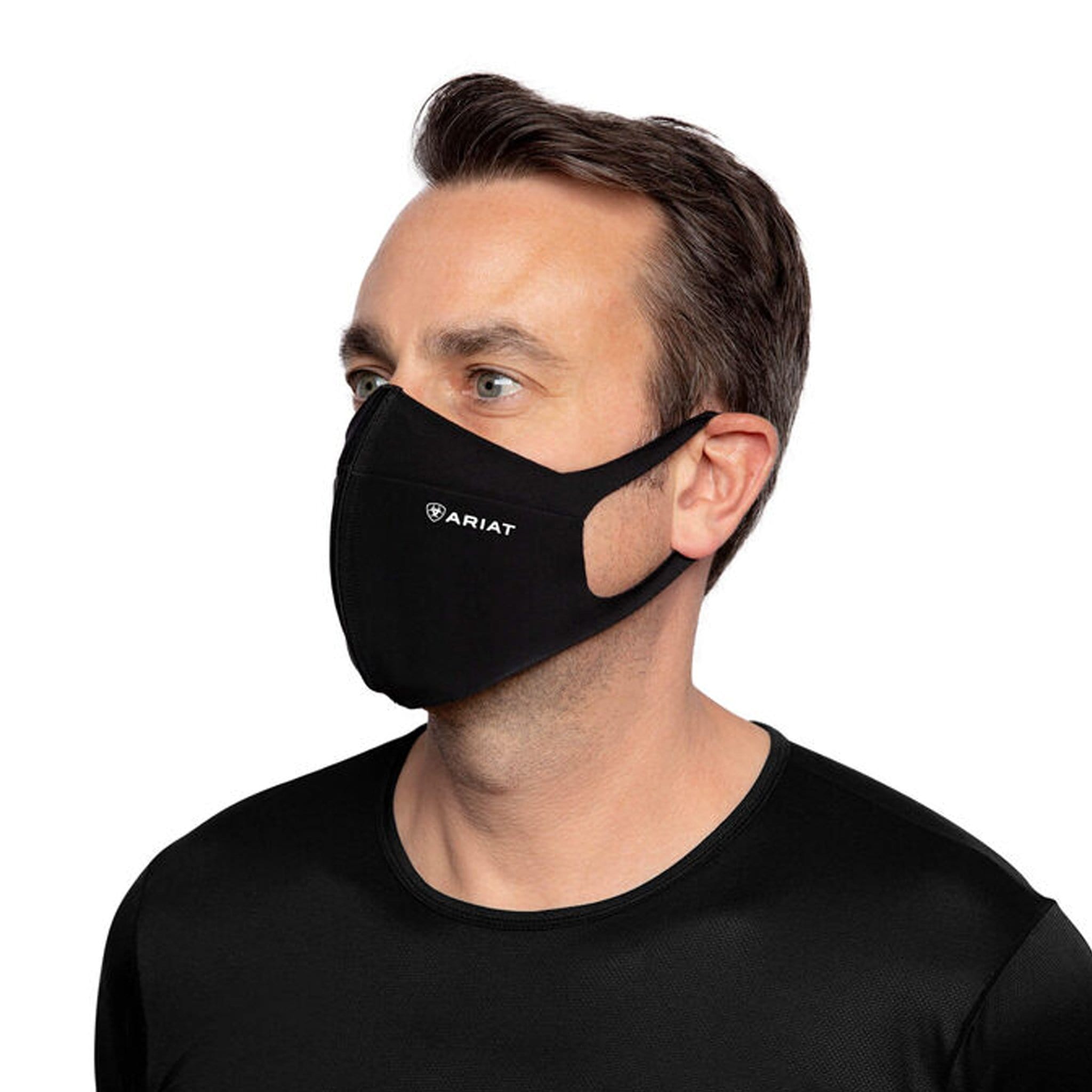 Ariat AriatTek Reusable Face Mask 10036632 Black On Male Model L/XL Front Angle view