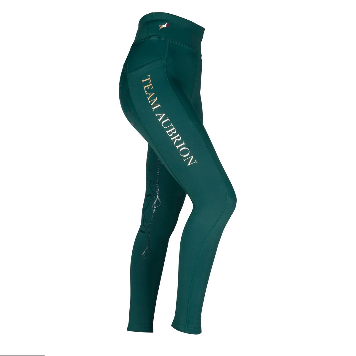 Aubrion Young Rider Team Winter Full Seat Riding Tights - 13 - 14 Years · Green