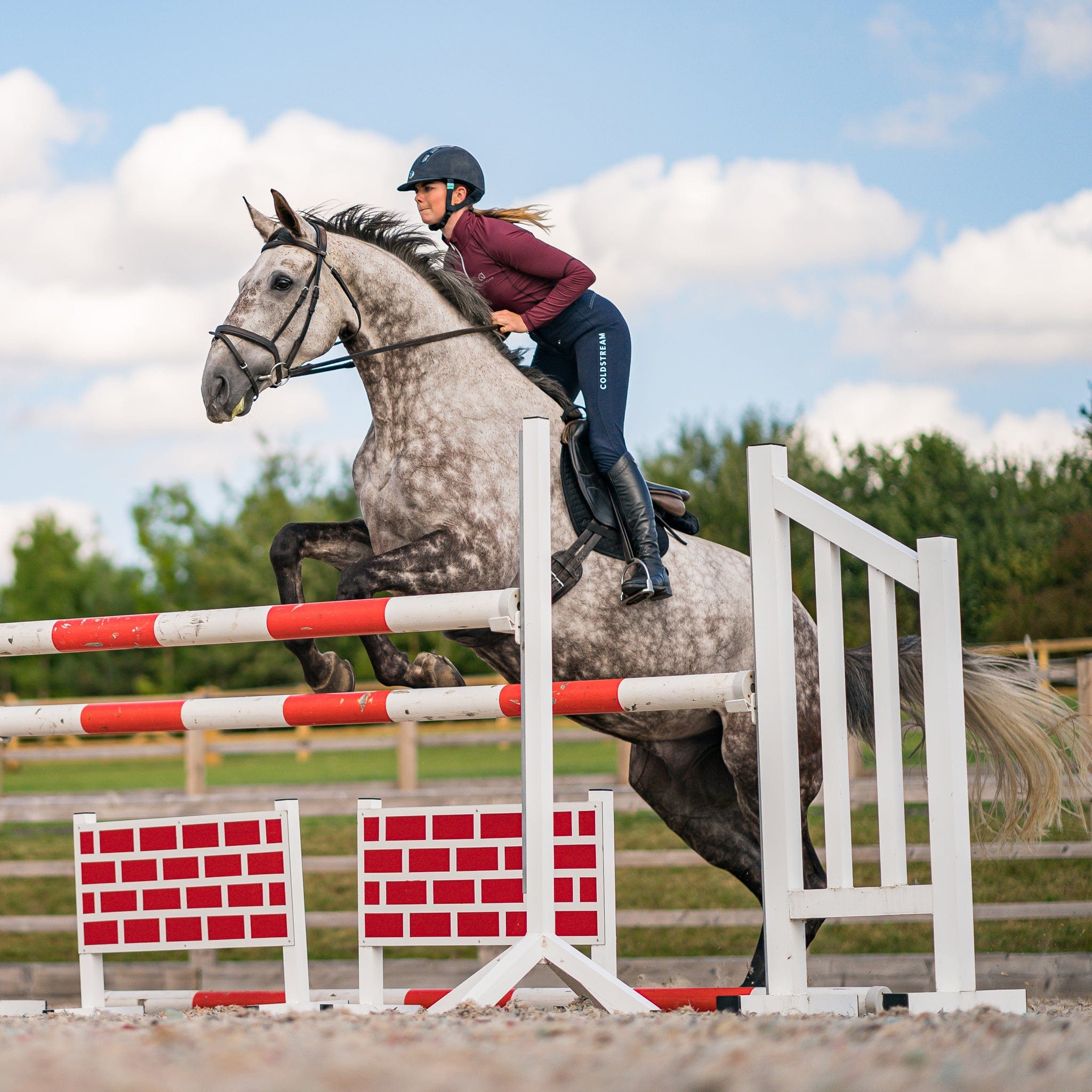 Coldstream Kilham Silicone Full Seat Competition Breeches 24982 Navy On Rider Jumping