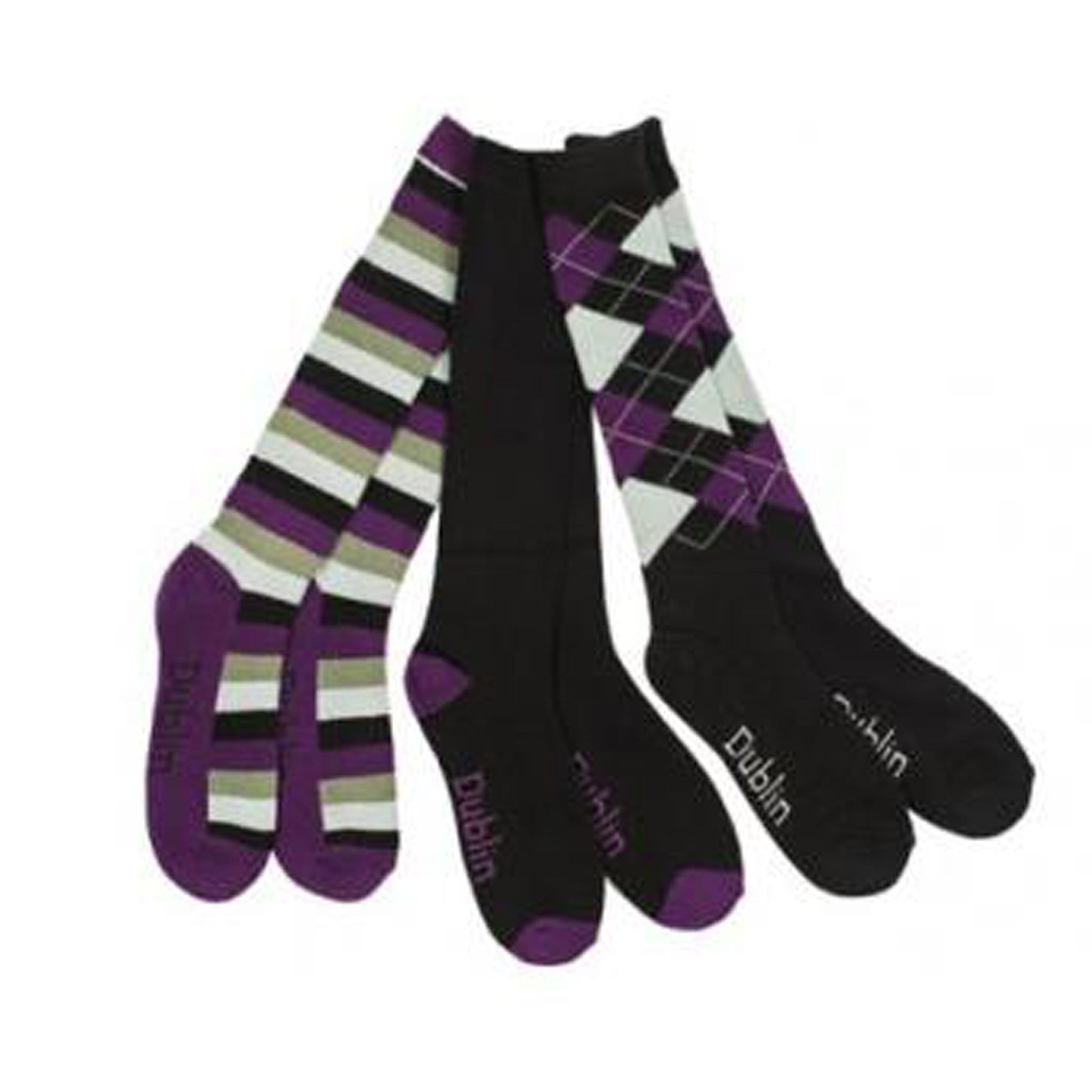 Dublin Riding Socks 3 Pack - Black Grey Purple