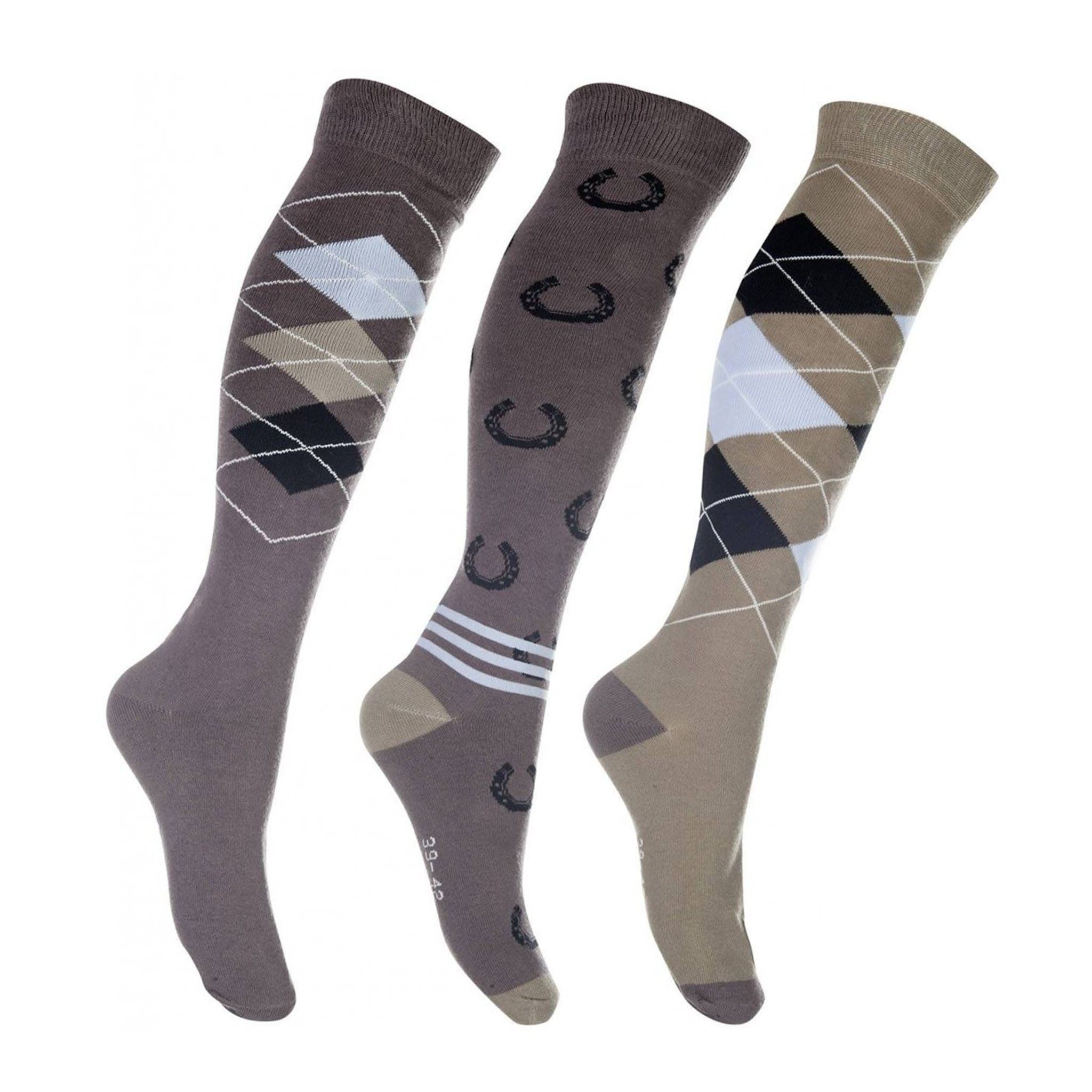 HKM Cardiff Riding Socks 3 Pack Brown And Beige 10465