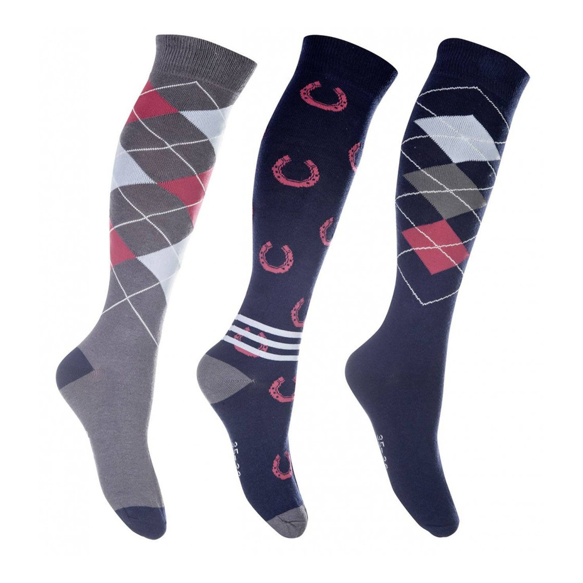 HKM Cardiff Riding Socks 3 Pack Deep Blue And Red 10465