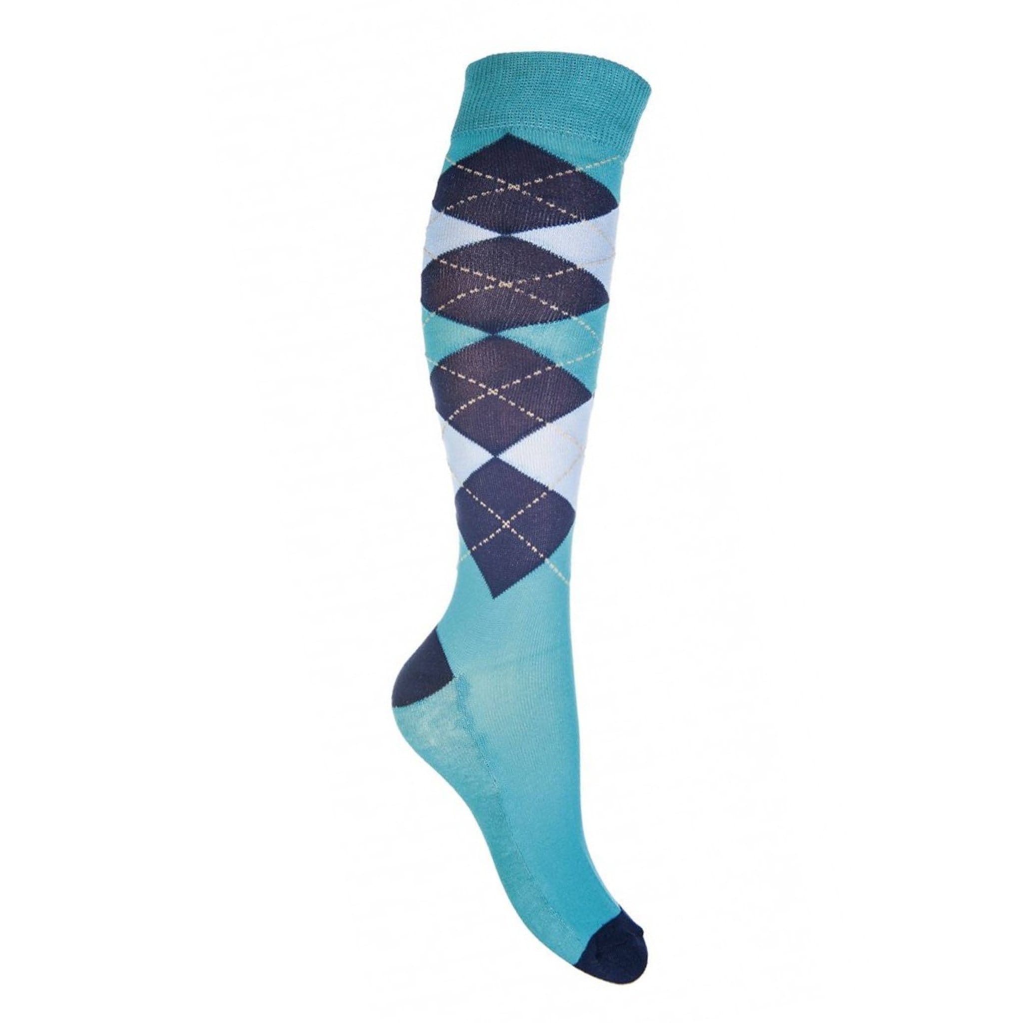 Hkm Check Classico Riding Socks - 35-38 · Aqua and Navy