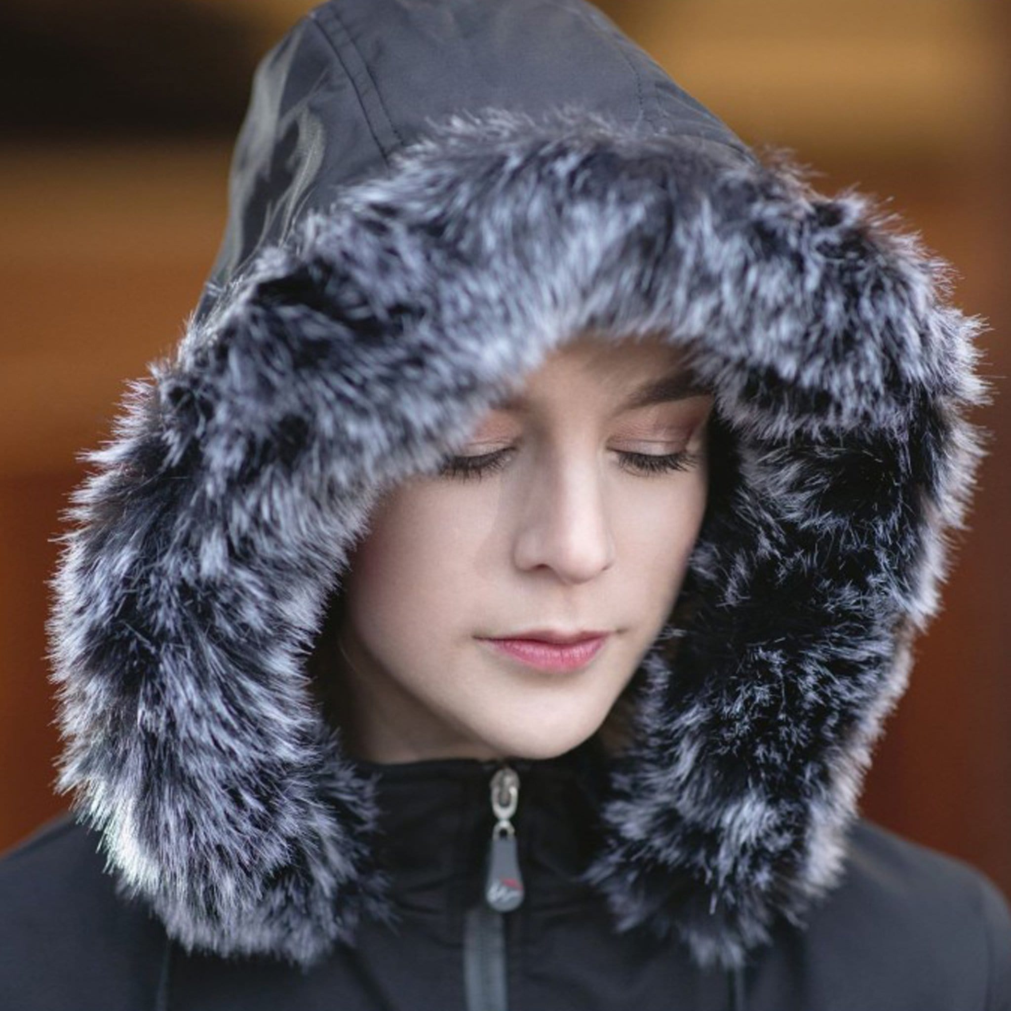 HKM Trend Winter Jacket 9799 Black On Model With Hood Up