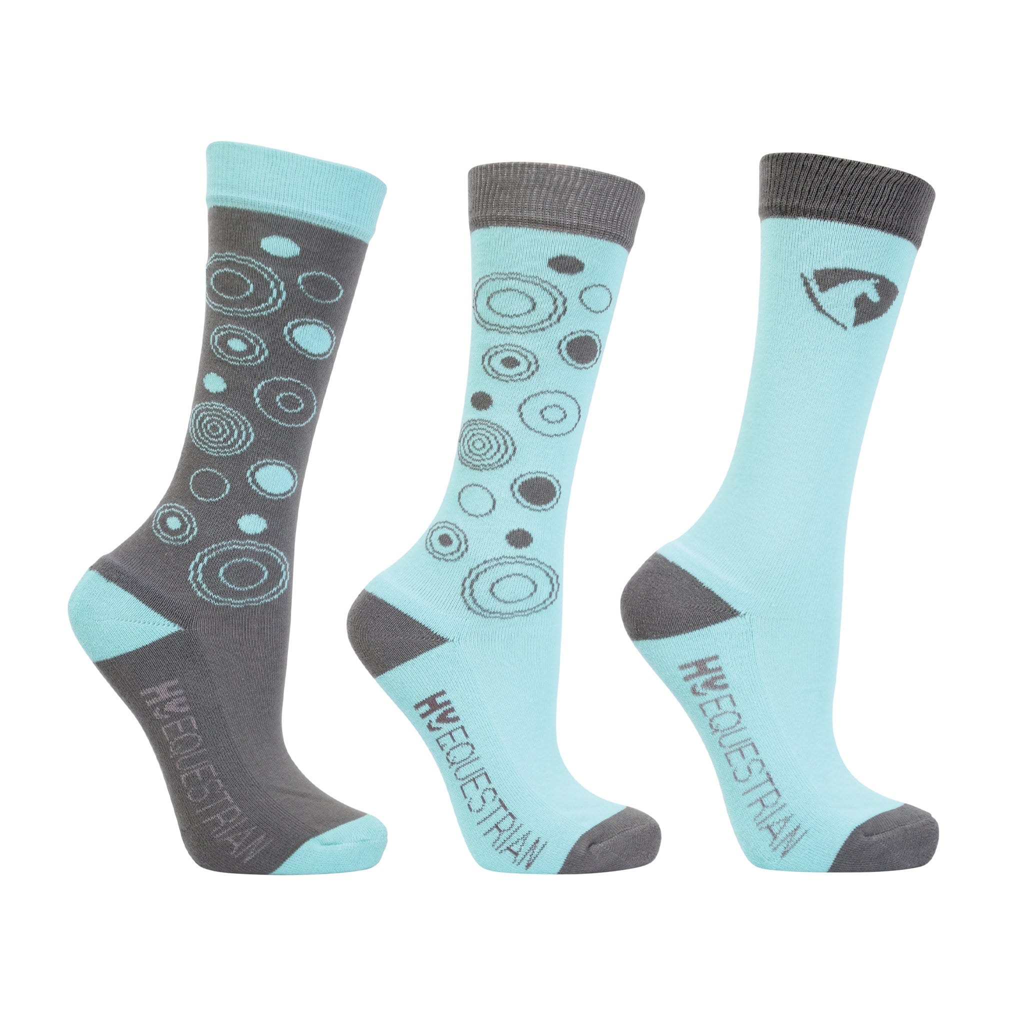 Hy Equestrian DynaMizs Ecliptic Socks 3 Pack Mint Grey 33630