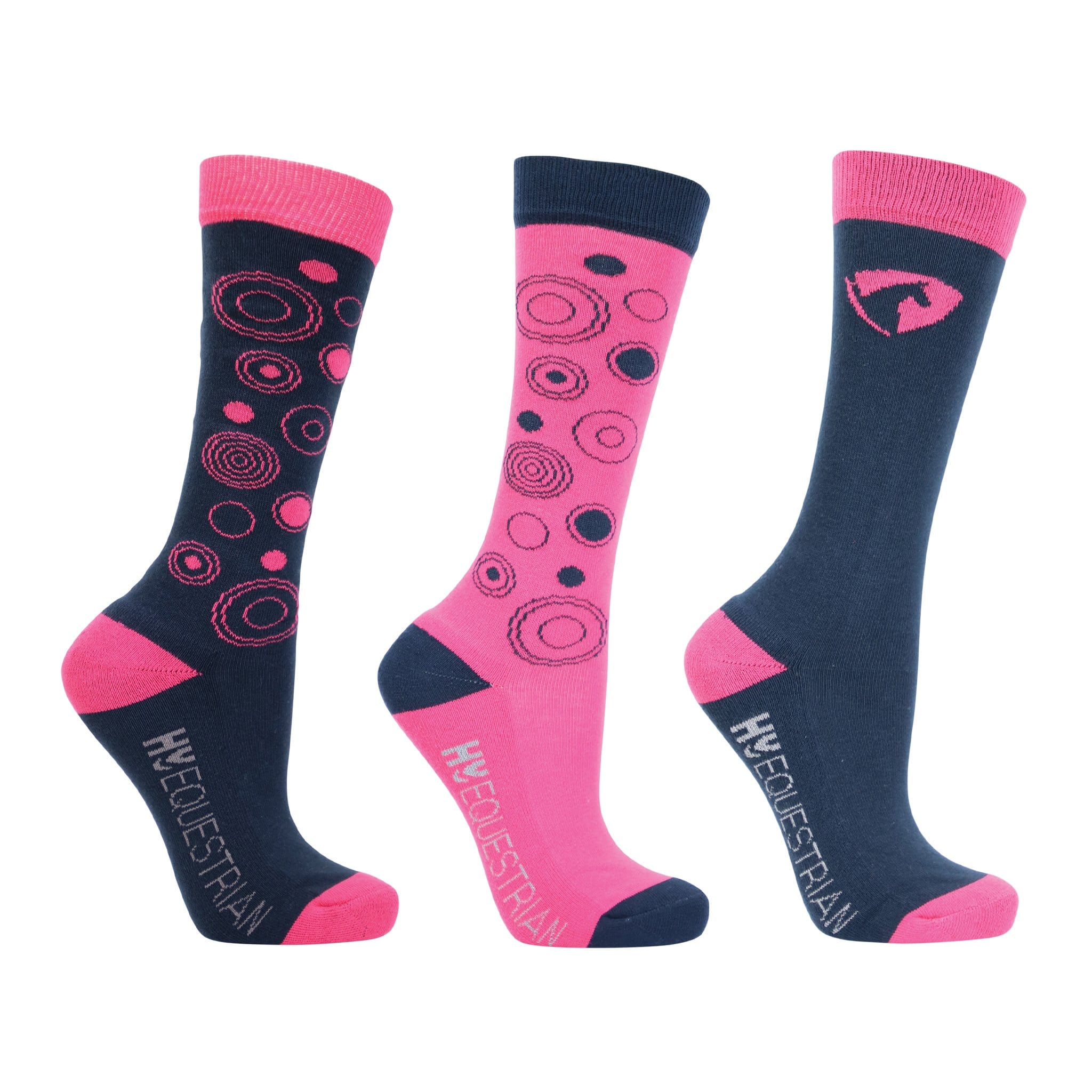 Hy Equestrian DynaMizs Ecliptic Socks 3 Pack Navy Magenta 33629