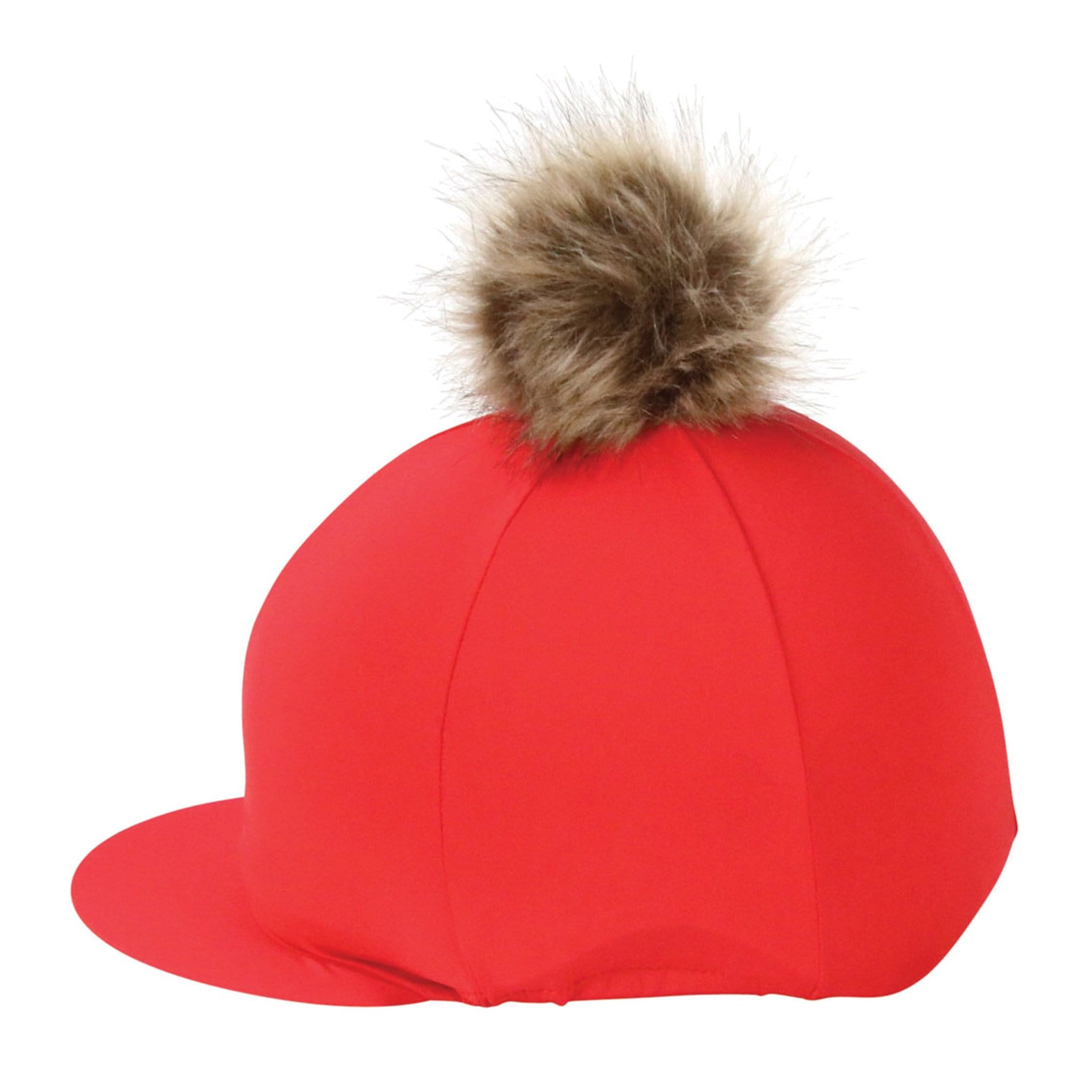 Hy Equestrian Hat Cover with Faux Fur Pom Pom - Red