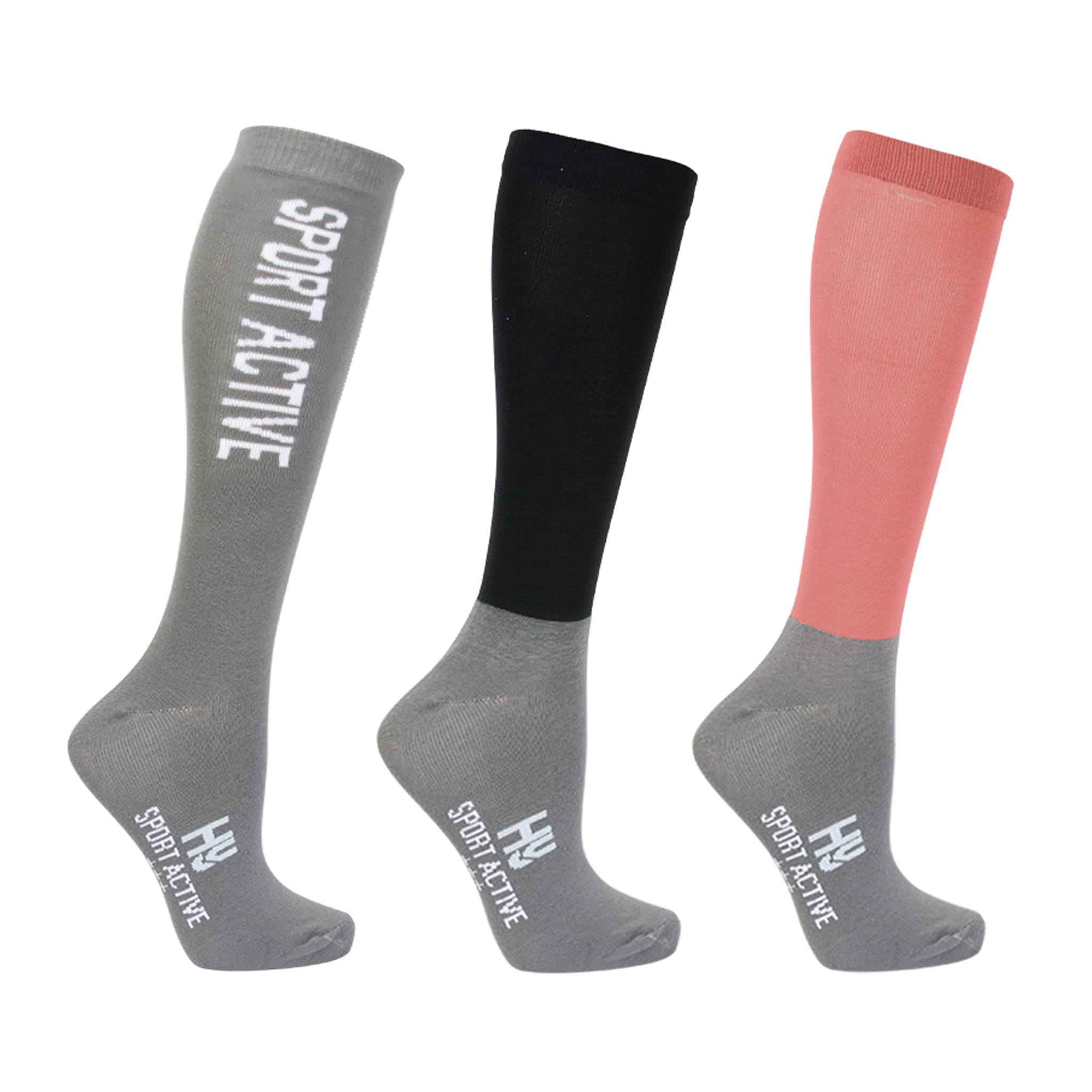 Hy Children's Sport Active Young Rider Riding Socks 3 Pack - Coral Rose