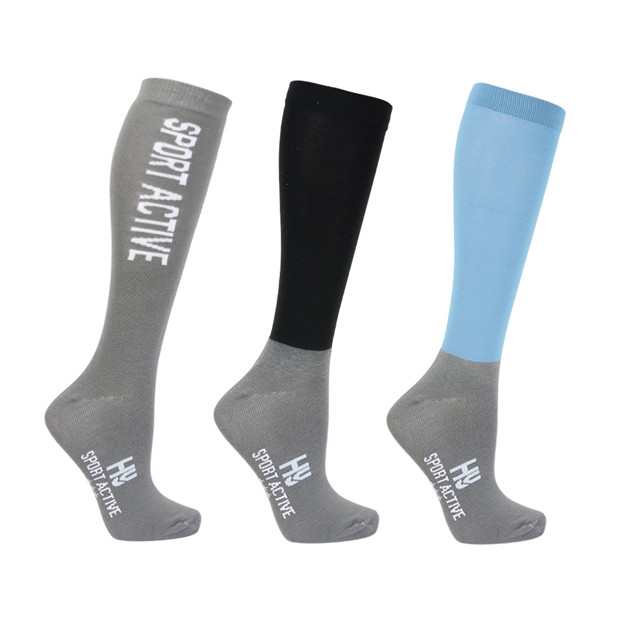 Hy Children's Sport Active Young Rider Riding Socks 3 Pack - Sky Blue