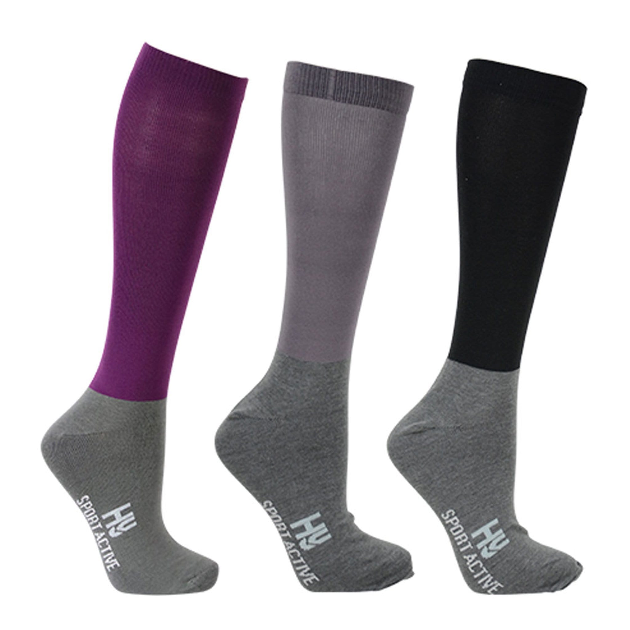 Hy Children's Sport Active Young Rider Riding Socks 3 Pack - Amethyst Purple