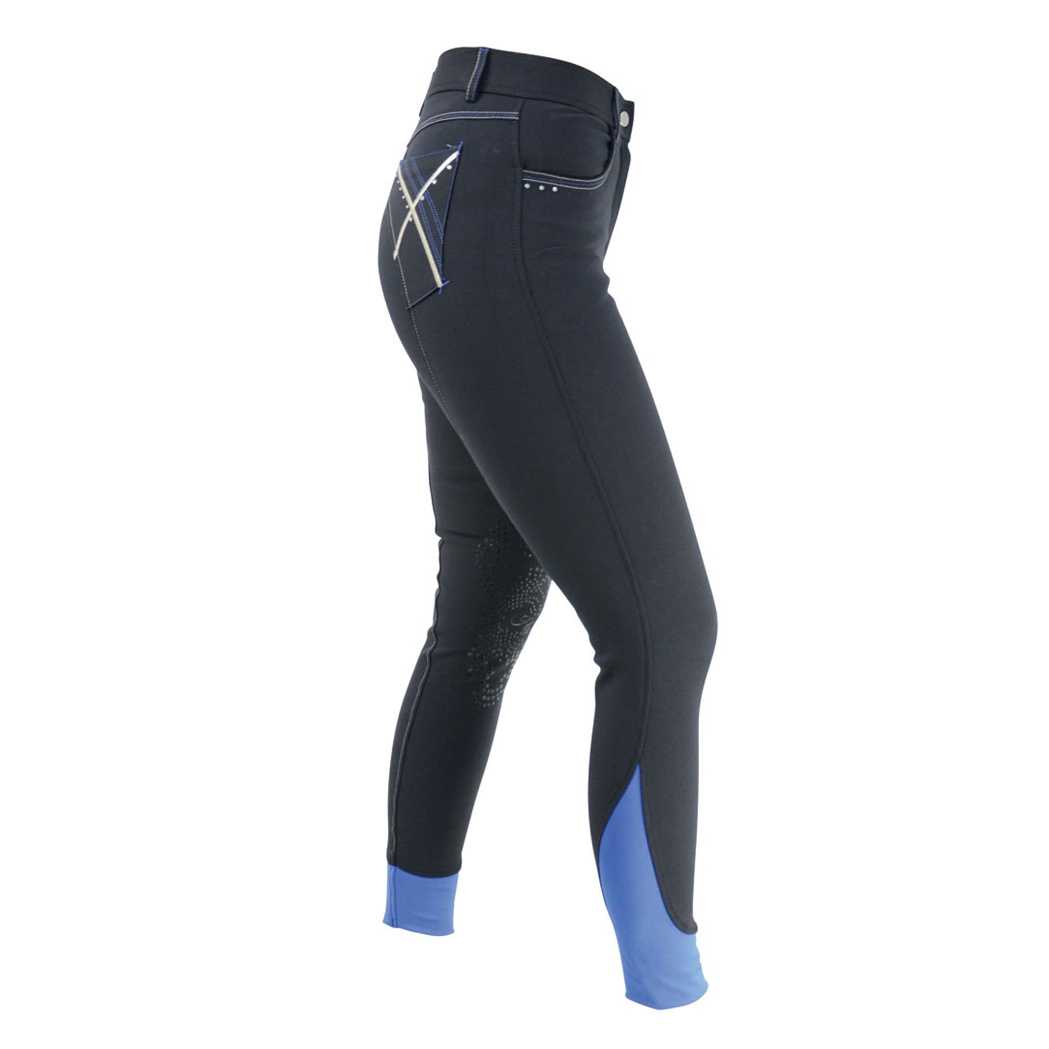 HyPerformance Olympian Silicone Knee Patch Breeches 18239 Black and Blue Side