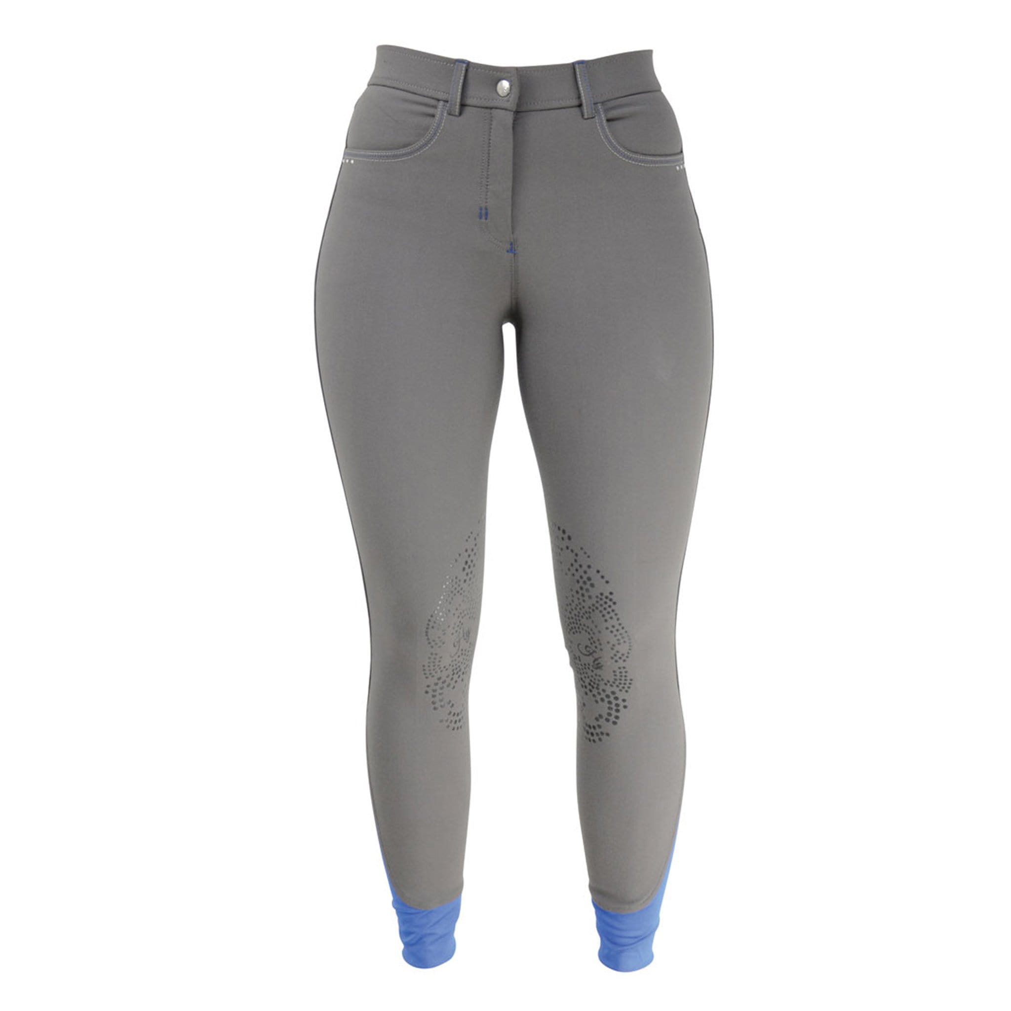 Hyperformance Olympian Silicone Knee Patch Breeches - 30" (UK 14) · Steel Grey and Blue