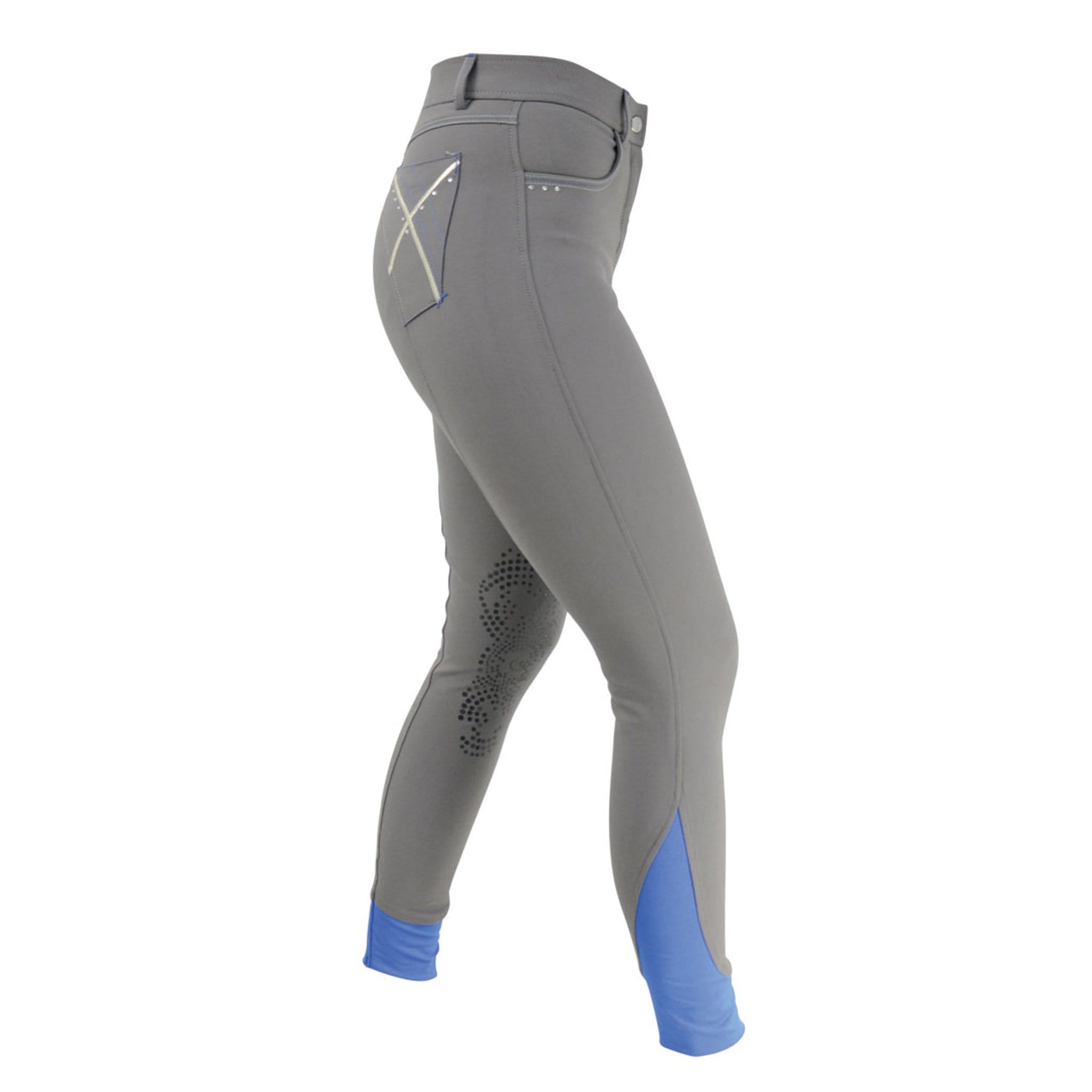 HyPerformance Olympian Silicone Knee Patch Breeches 18239 Grey and Blue Side