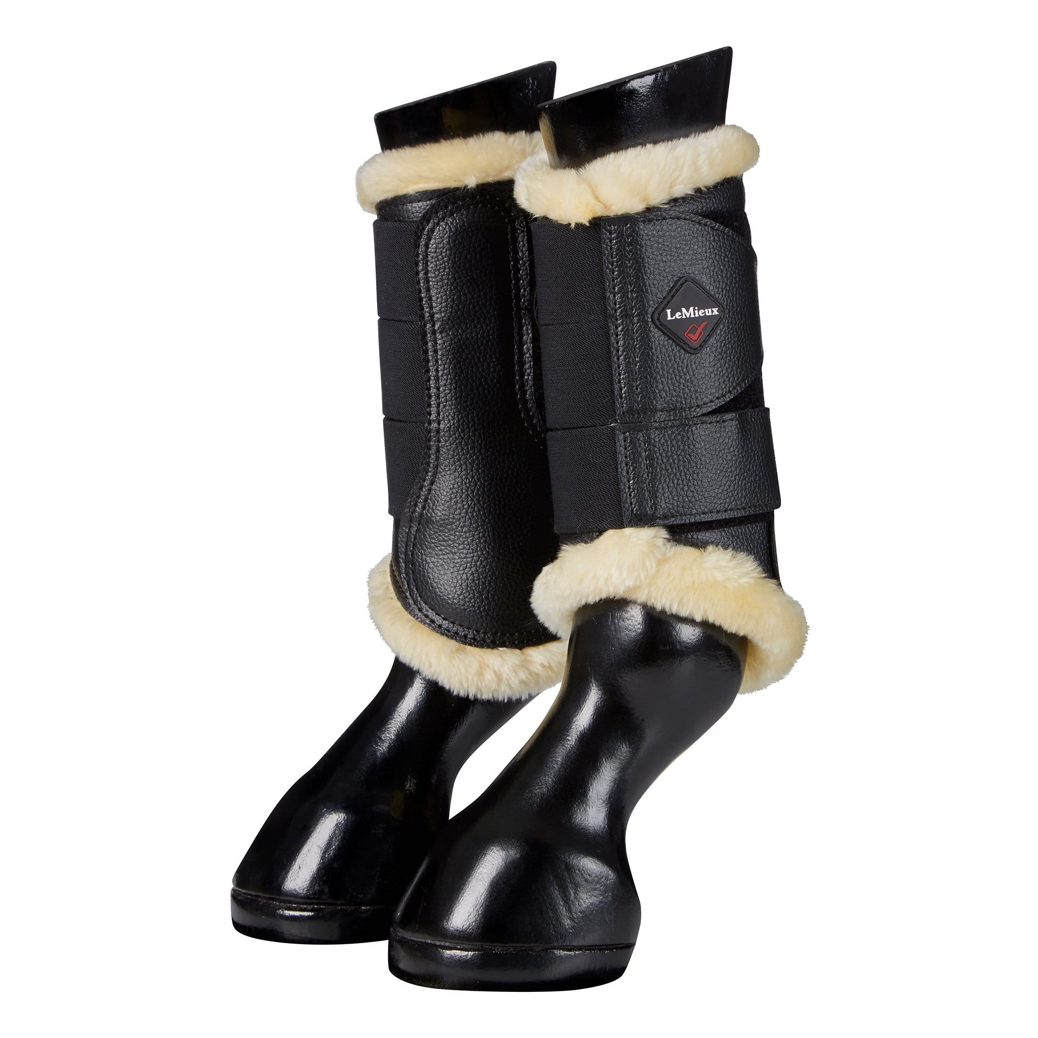 LeMieux Fleece Lined Brushing Boots Black and Natural 7675